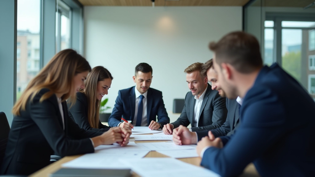 Professional team in a meeting discussing compliance standards