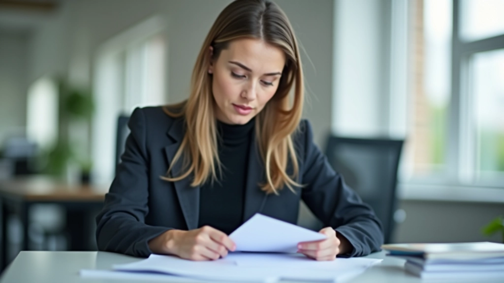 Business professional analyzing revenue contracts and transaction documentation in modern office setting